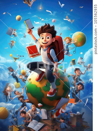Playful and Energetic 3D Character Poster Celebrating the Excitement of Returning to Class with Friends. Playful and Energetic 3D Character Poster Celebrating the Excitement of Returning to Class with Friends. 105562935