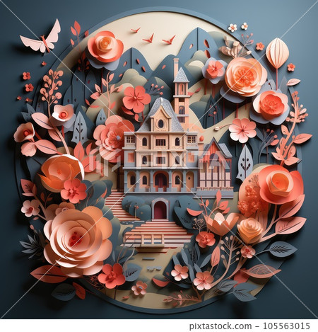 3d paper cut abstract valentine day template background. 105563015