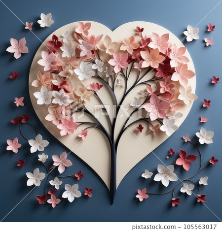 3d paper cut abstract valentine day template background. 105563017