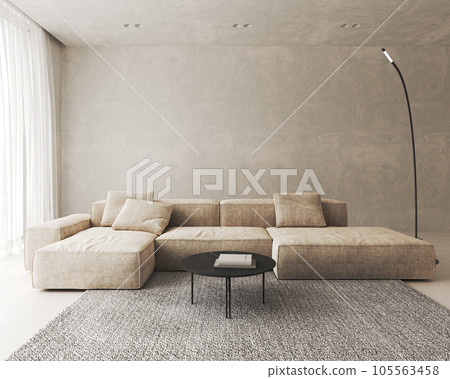 Contemporary classic white beige interior with sofa and decor - carpet background. Large modern japanese lamp and nature front view. 3d rendering illustration mockup. High quality 3d illustration Contemporary classic white beige interior with sofa and decor - carpet background. Large modern japanese lamp and nature front view. 3d rendering illustration mockup. High quality 3d illustration 105563458