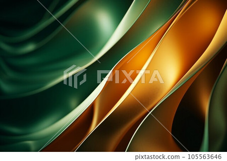 抽象背景模板。金屬綠色和金色 3D 波的特寫。 AI生成圖像 抽象背景模板。金屬綠色和金色 3D 波的特寫。 AI生成圖像 105563646