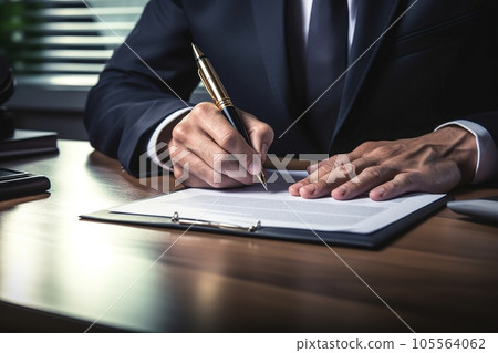 Male lawyer or businessman is signing the contract Male lawyer or businessman is signing the contract 105564062