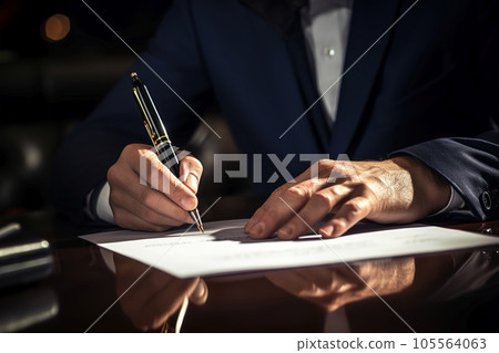 Male lawyer or businessman is signing the contract Male lawyer or businessman is signing the contract 105564063