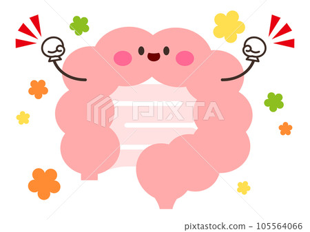 充滿活力的腸道和七彩花朵的人物插畫 105564066