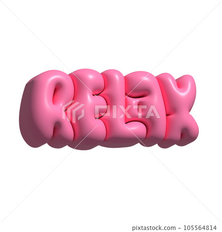 Raster 3d modeling clay word - Relax. Realistic 3d render lettering isolated on white background. Creative pink bubble gum design. Trendy pink style. 105564814