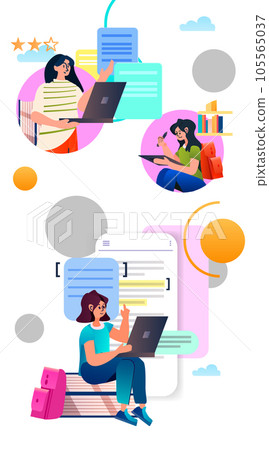 set students girls studying on internet course registration concept online education concept vertical 105565037