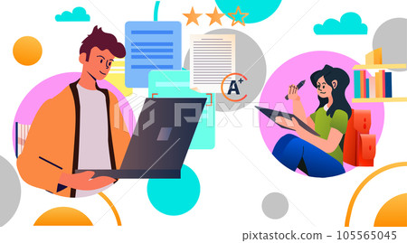 student guy watching lecture recordings podcast courses audio video recording online tutoring education e-learning concept 105565045