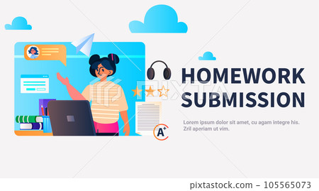 girl student using laptop homework submission e-learning online education concept horizontal girl student using laptop homework submission e-learning online education concept horizontal 105565073