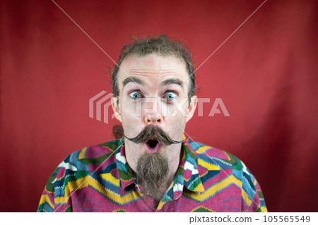 Hipster man with mustache, amazed, mouth open and shocked expression like Sales Hipster man with mustache, amazed, mouth open and shocked expression like Sales 105565549
