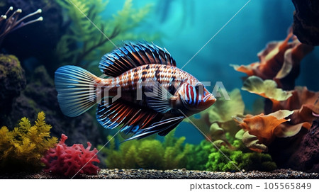 Tropical sea underwater fishes on coral reef. Aquarium oceanarium wildlife colorful marine panorama landscape nature snorkeling diving Tropical sea underwater fishes on coral reef. Aquarium oceanarium wildlife colorful marine panorama landscape nature snorkeling diving 105565849