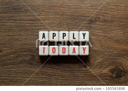 Apply today - word concept on building blocks, text 105565898