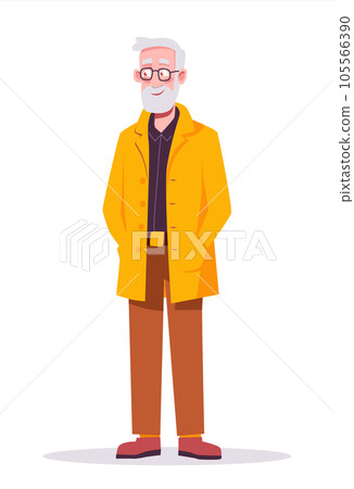 Nice old man in a jacket. Vector illustration in flat cartoon style isolated on white background 105566390
