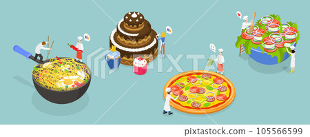 3D Isometric Flat Vector Conceptual Illustration of Various Dishes 3D Isometric Flat Vector Conceptual Illustration of Various Dishes 105566599