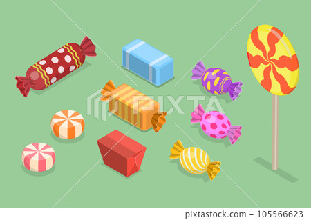 3D Isometric Flat Vector Set of Candies 3D Isometric Flat Vector Set of Candies 105566623