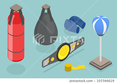 3D Isometric Flat Vector Set of Boxing Equipment Items 105566629