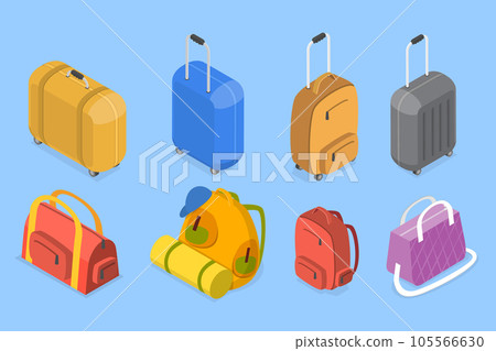 3D Isometric Flat Vector Set of Travel Luggage Types 105566630