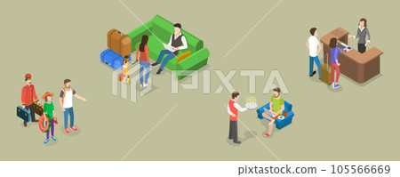 3D Isometric Flat Vector Conceptual Illustration of Hotel Customer Service 105566669