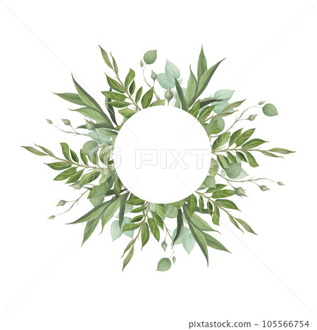 Valentines day postcard circle wreath with green leaves foliage bouquet 105566754