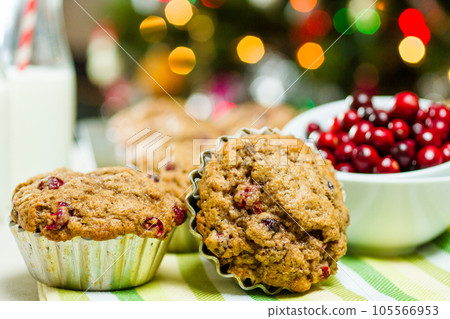 Homemade cranberry muffins baked for Christmas breakfast. 105566953