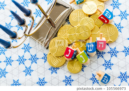 A still life composed of elements of the Jewish Chanukah/Hanukkah festival. 105566973