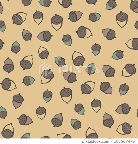 Hazelnut acorns seamless pattern. Useful for ads, signboards, packaging, menu design, interior decorating and other design. Hazelnut acorns seamless pattern. Useful for ads, signboards, packaging, menu design, interior decorating and other design. 105567470
