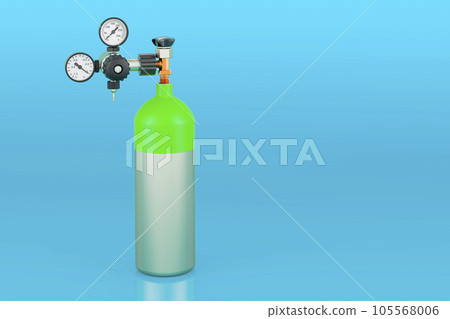 Oxygen tank, gas cylinder on blue background, 3D rendering Oxygen tank, gas cylinder on blue background, 3D rendering 105568006