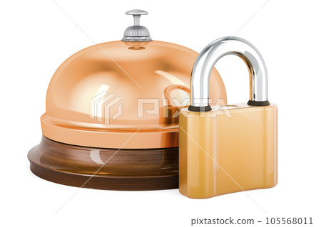 Reception bell with padlock, 3D rendering 105568011