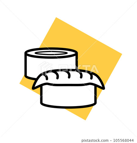 Asian sushi and rolls icon isolated icon on yellow. Vector illustration. Traditional korean rolls. 105568044