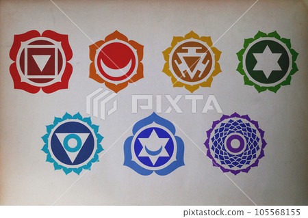 Chakra symbols printed on paper 105568155
