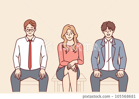 Business people sit on chairs in line for interview for manager position in corporation 105568681