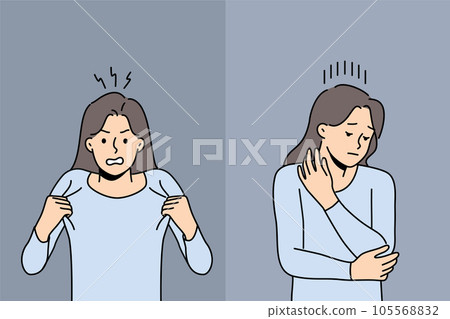 Woman shows anger and insecurity demonstrate emotions after receiving news of boyfriend infidelity 105568832