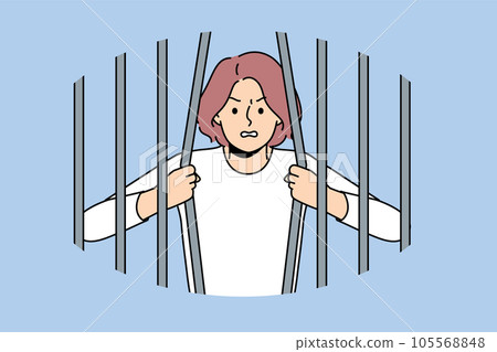 Woman breaks bars wanting to be released from captivity, for concept fight against restrictions Woman breaks bars wanting to be released from captivity, for concept fight against restrictions 105568848
