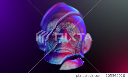 Dissected or sliced head sculpture of Abraham Lincoln. Backlight. Depth of field. Dark background. Abstract male head from dots. Dissected or sliced head sculpture of Abraham Lincoln. Backlight. Depth of field. Dark background. Abstract male head from dots. 105569028