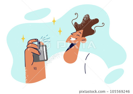 Man uses perfume in bottle and sprays odicalon around neck to smell delicious during date or party Man uses perfume in bottle and sprays odicalon around neck to smell delicious during date or party 105569246