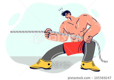 Strong muscular man pulls rope to defeat rivals - Stock Illustration  [105569247] - PIXTA