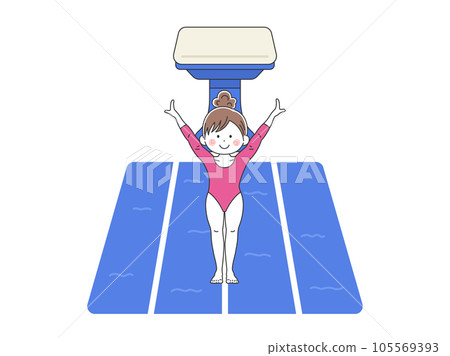 女體操運動員在跳馬上飛行和著陸的插圖 女體操運動員在跳馬上飛行和著陸的插圖 105569393