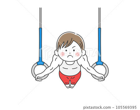 一名男子體操運動員做吊環的插圖 一名男子體操運動員做吊環的插圖 105569395