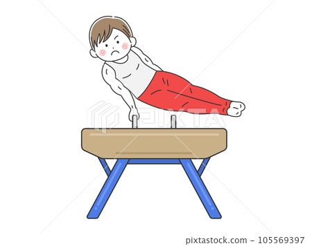 一名男子體操運動員玩鞍馬的插圖 105569397