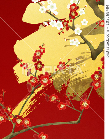 Japanese style background with red and white plums Japanese style background with red and white plums 105569494