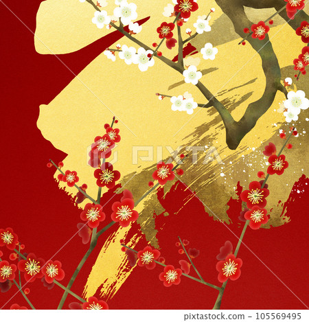 Japanese style background with red and white plums Japanese style background with red and white plums 105569495