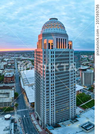 Panorama aerial sunrise over Louisville Kentucky downtown 400 west market building Panorama aerial sunrise over Louisville Kentucky downtown 400 west market building 105569786