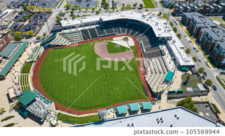 Summer baseball game at Tin Caps Stadium Parkview Field downtown Fort Wayne with condos Summer baseball game at Tin Caps Stadium Parkview Field downtown Fort Wayne with condos 105569944