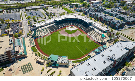 Summer baseball diamond Tin Caps Stadium Parkview Field downtown Fort Wayne with condos Summer baseball diamond Tin Caps Stadium Parkview Field downtown Fort Wayne with condos 105570007