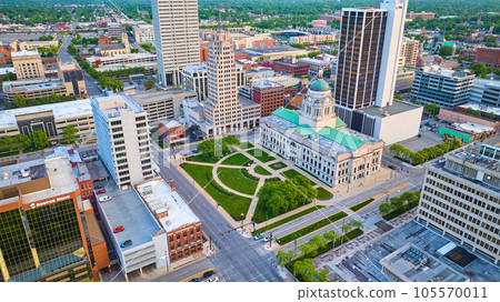 Aerial side view of Allen County courthouse in downtown Fort Wayne 105570011