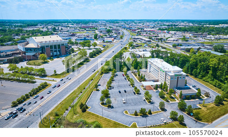 Aerial Holiday Inn Purdue Fort Wayne with Allen County War Memorial Coliseum in summer 105570024