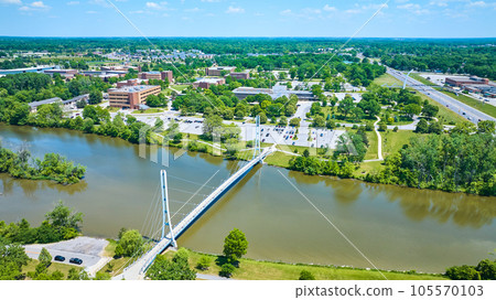 Aerial PFW college campus and Ron Venderly Family Bridge over St Mary River Aerial PFW college campus and Ron Venderly Family Bridge over St Mary River 105570103
