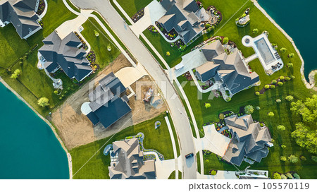 Rich homes landscaping and construction of new home aerial 105570119