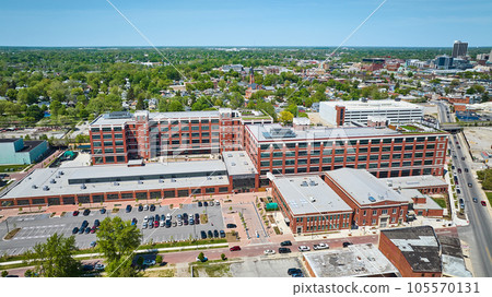 Aerial Electric Work factory refurbished reconstruction downtown Fort Wayne skyscraper skyline 105570131