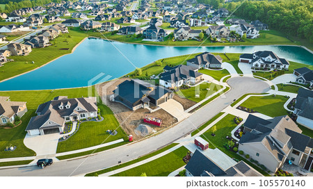 Expensive home construction rich neighborhood Indiana aerial Expensive home construction rich neighborhood Indiana aerial 105570140