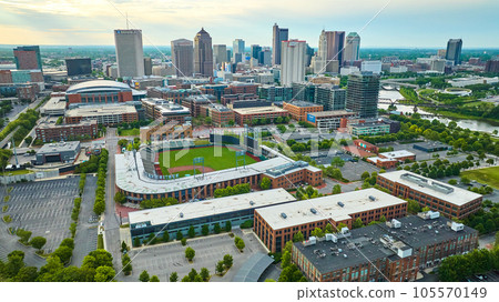 Huntington Park stadium with Columbus Ohio skyscraper skyline aerial 105570149